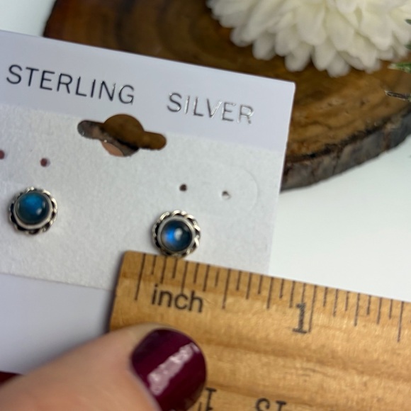 Dark Blue Flash Labradorite Stud Earrings Southwest Pure Sterling Silver 925 - Picture 10 of 10